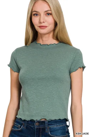 MODAL SLUB LETTUCE TRIMMED CROPPED TEE