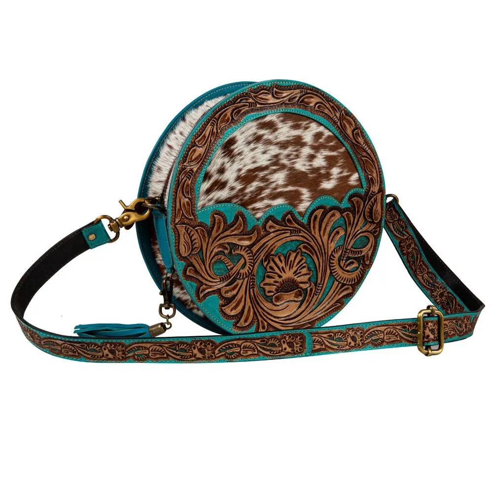 Myra Bag Desert Rain Hand Tooled Round Bag