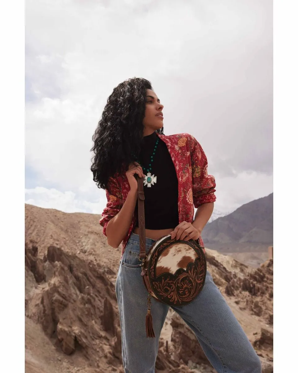 Myra Bag Open Range Hand Tooled Round Bag