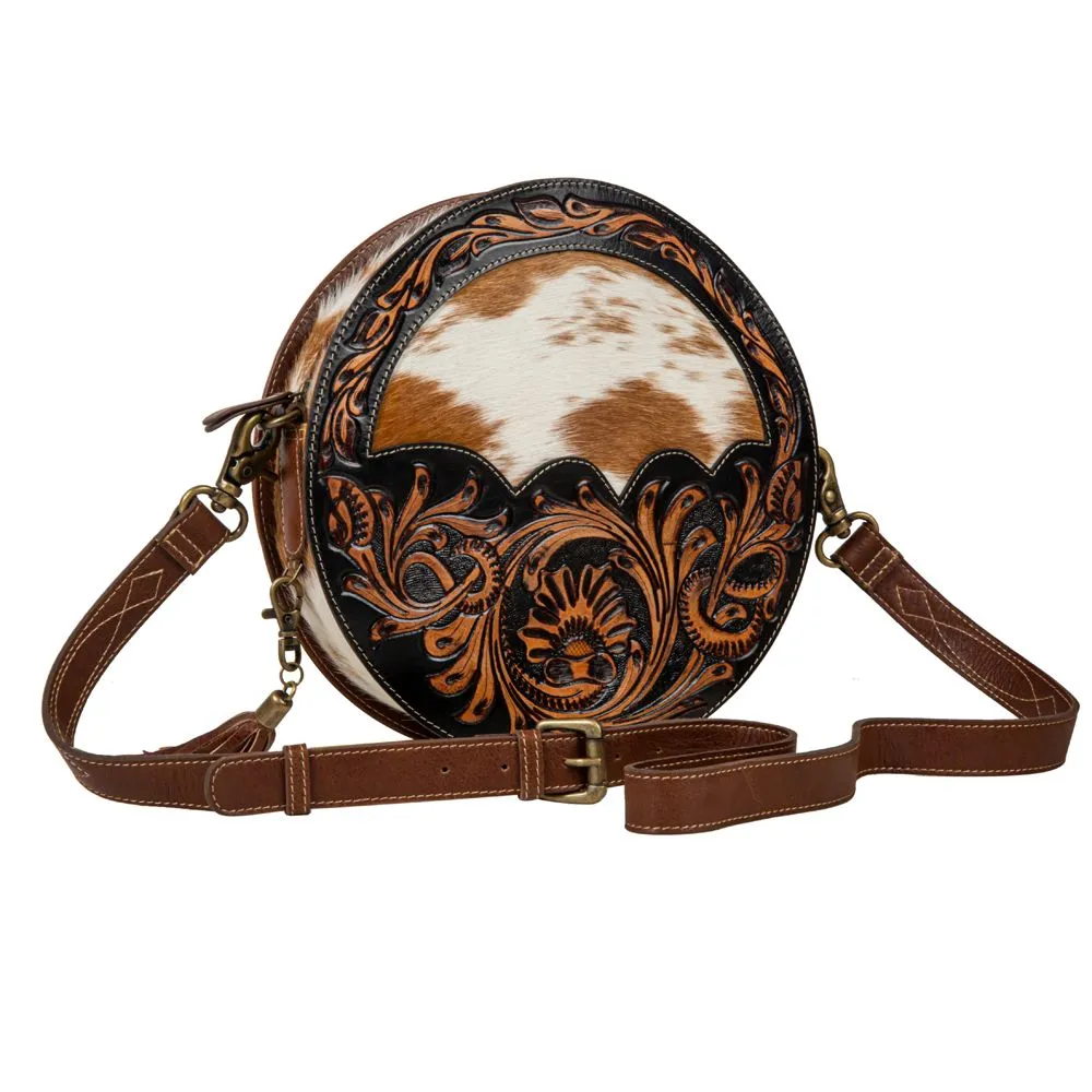 Myra Bag Open Range Hand Tooled Round Bag
