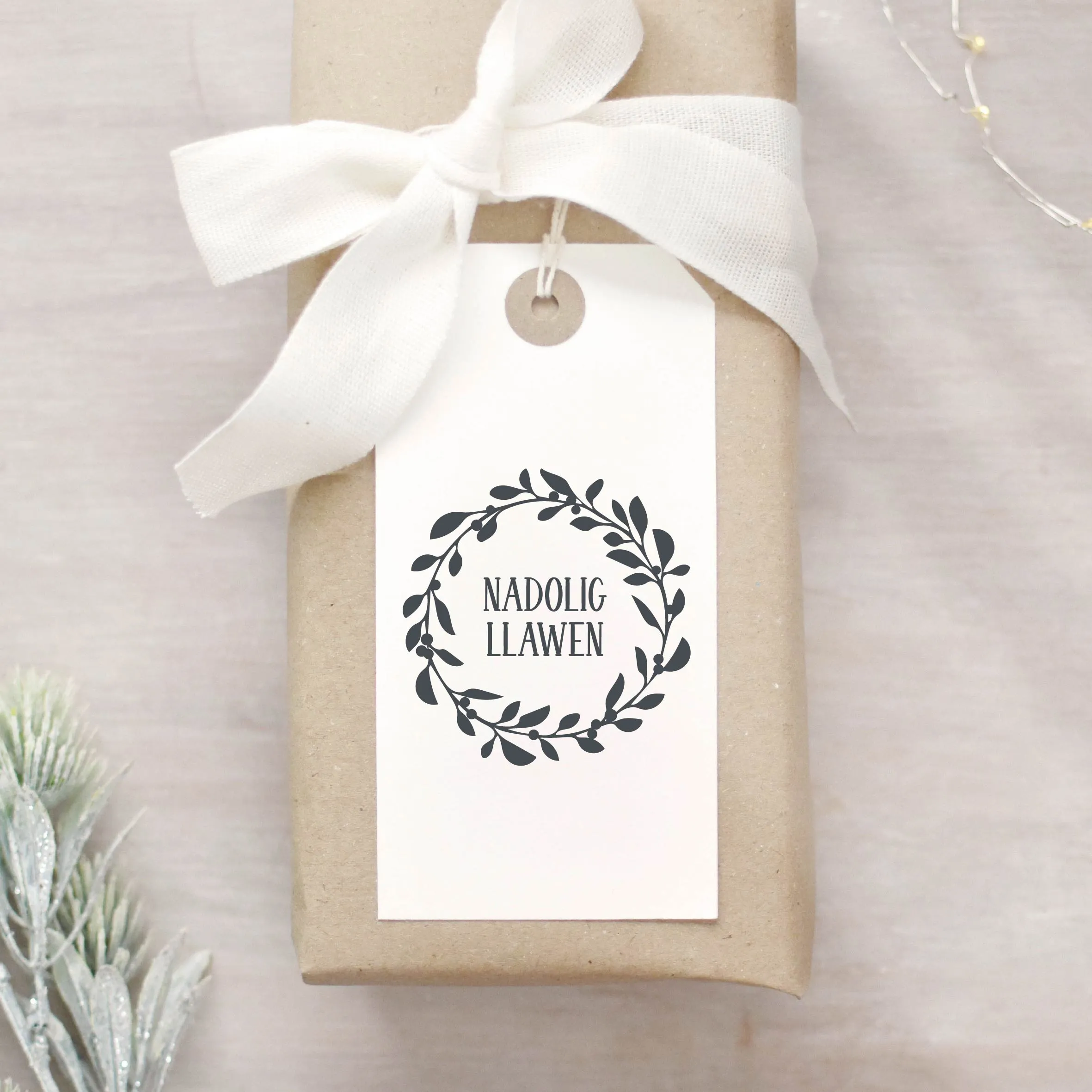 Nadolig Llawen Wreath Rubber Christmas Stamp