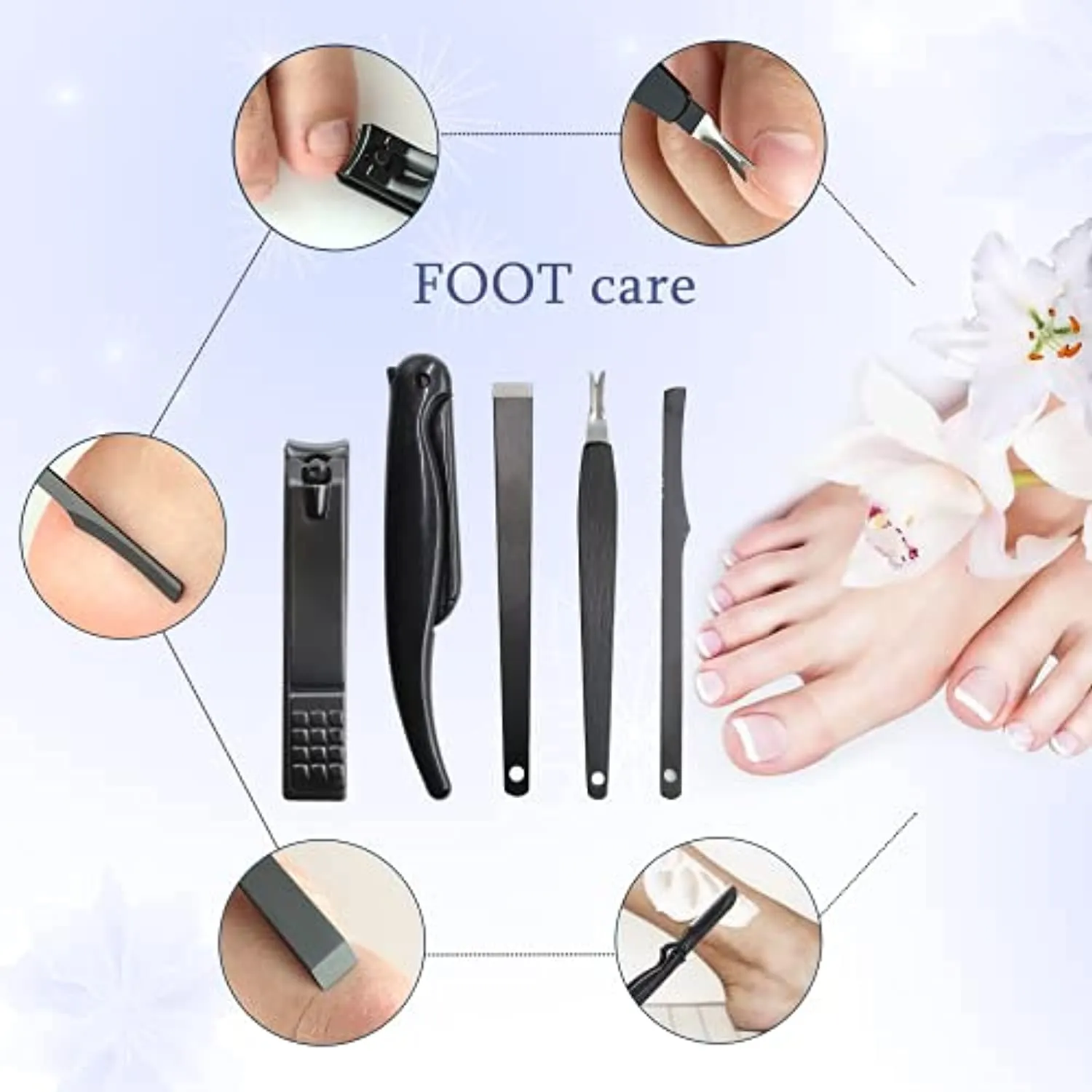 Nail Clippers Pedicure Kit Manicure Set Professional,Stainless Steel Nail Cutter for Adult Manicure Set for Men Women Thick Nail Scissors with Cuticle Trimmer Manicure Set (15pcs, Black)