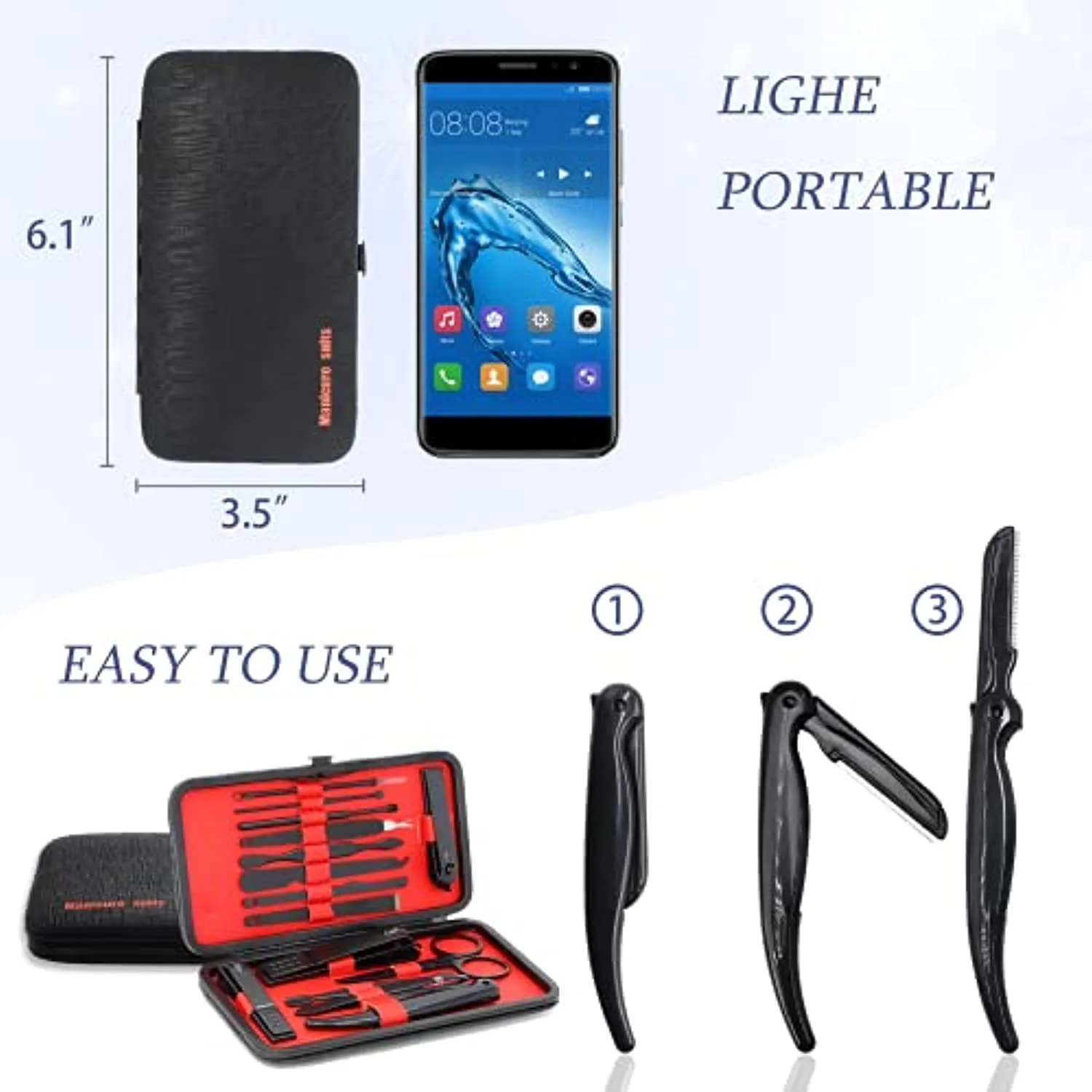 Nail Clippers Pedicure Kit Manicure Set Professional,Stainless Steel Nail Cutter for Adult Manicure Set for Men Women Thick Nail Scissors with Cuticle Trimmer Manicure Set (15pcs, Black)