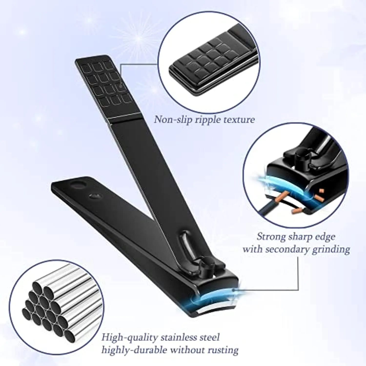 Nail Clippers Pedicure Kit Manicure Set Professional,Stainless Steel Nail Cutter for Adult Manicure Set for Men Women Thick Nail Scissors with Cuticle Trimmer Manicure Set (15pcs, Black)