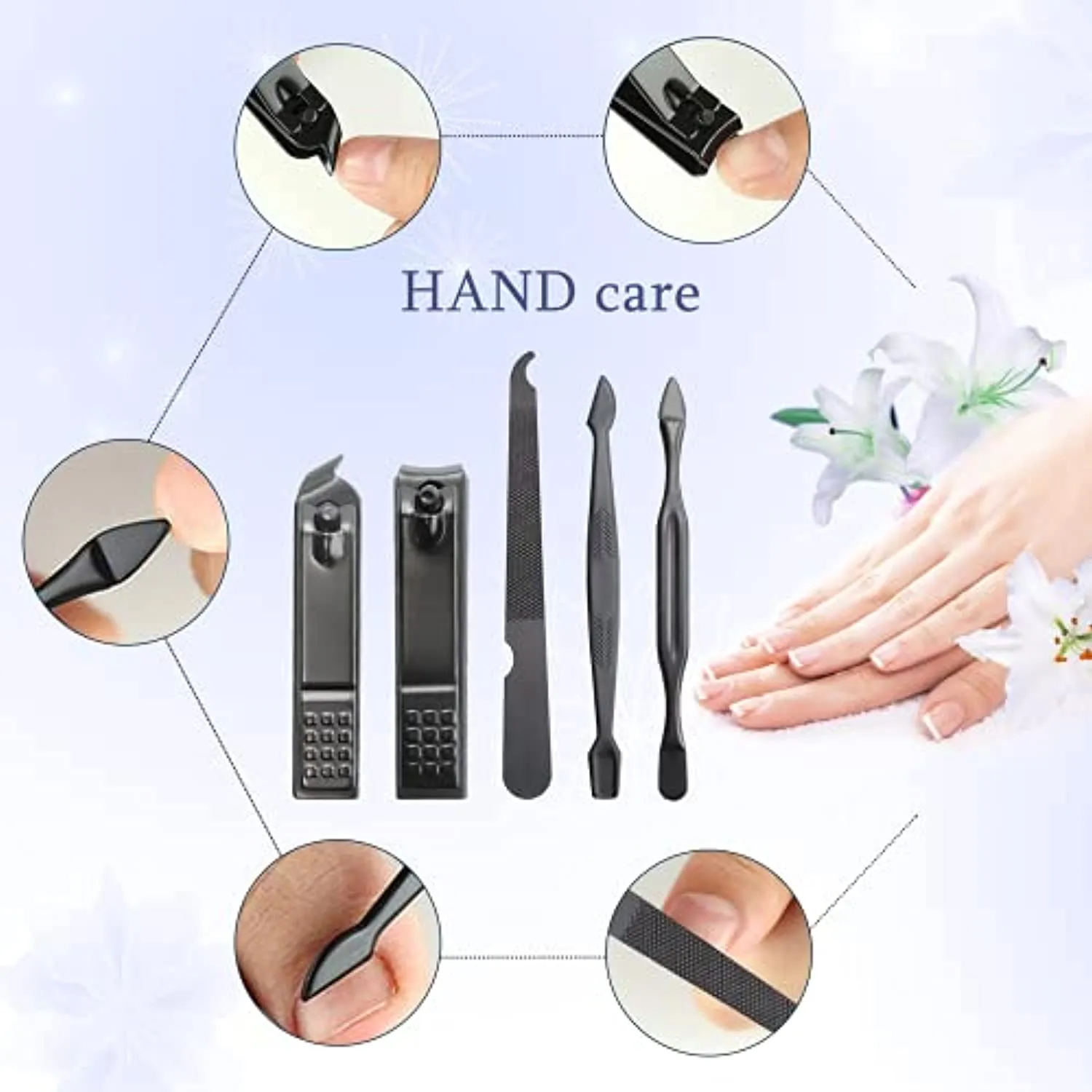 Nail Clippers Pedicure Kit Manicure Set Professional,Stainless Steel Nail Cutter for Adult Manicure Set for Men Women Thick Nail Scissors with Cuticle Trimmer Manicure Set (15pcs, Black)