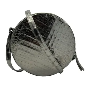 NANCY GONZALEZ Croc Crossbody Circle "Tambourine" Bag - Anthrocite