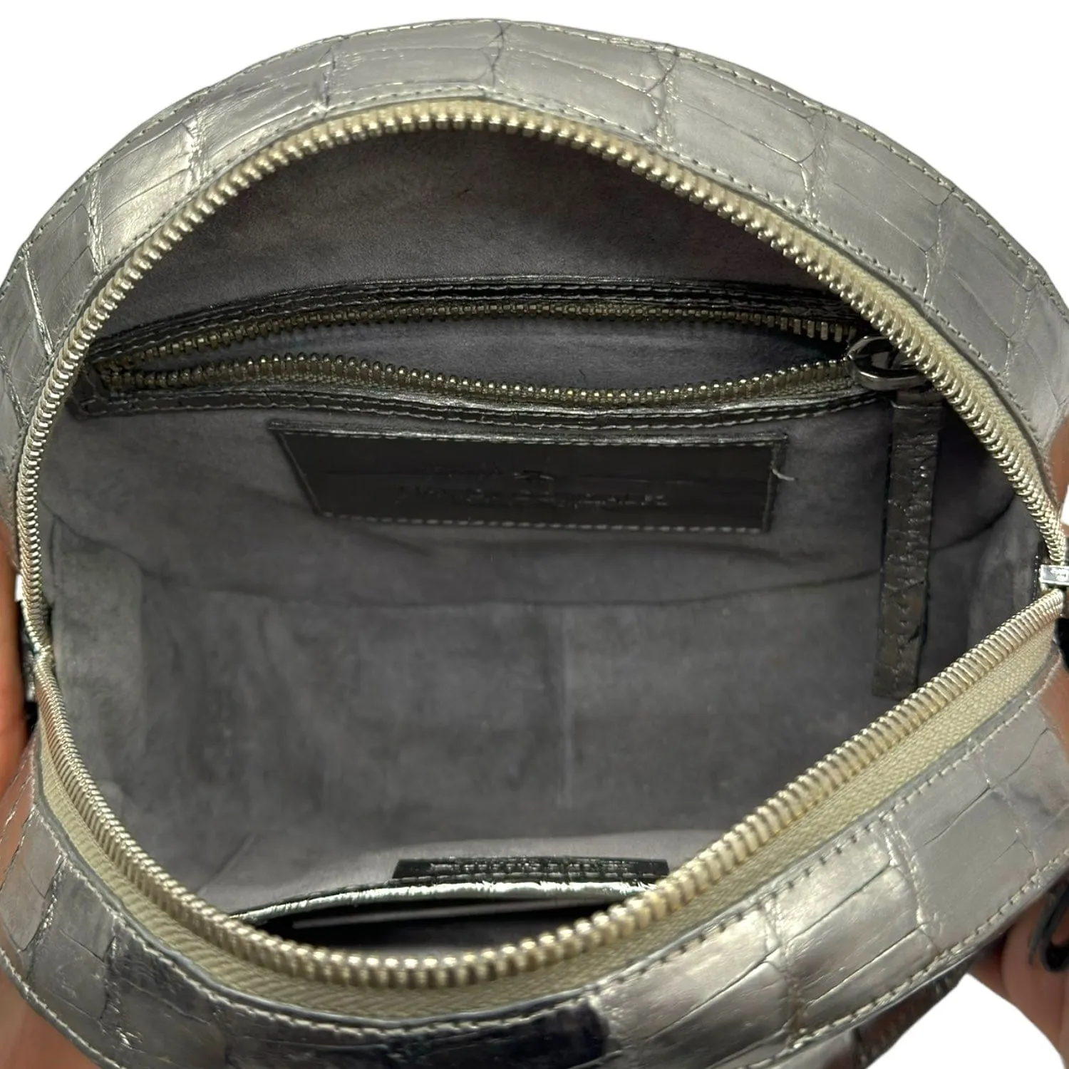 NANCY GONZALEZ Croc Crossbody Circle "Tambourine" Bag - Anthrocite