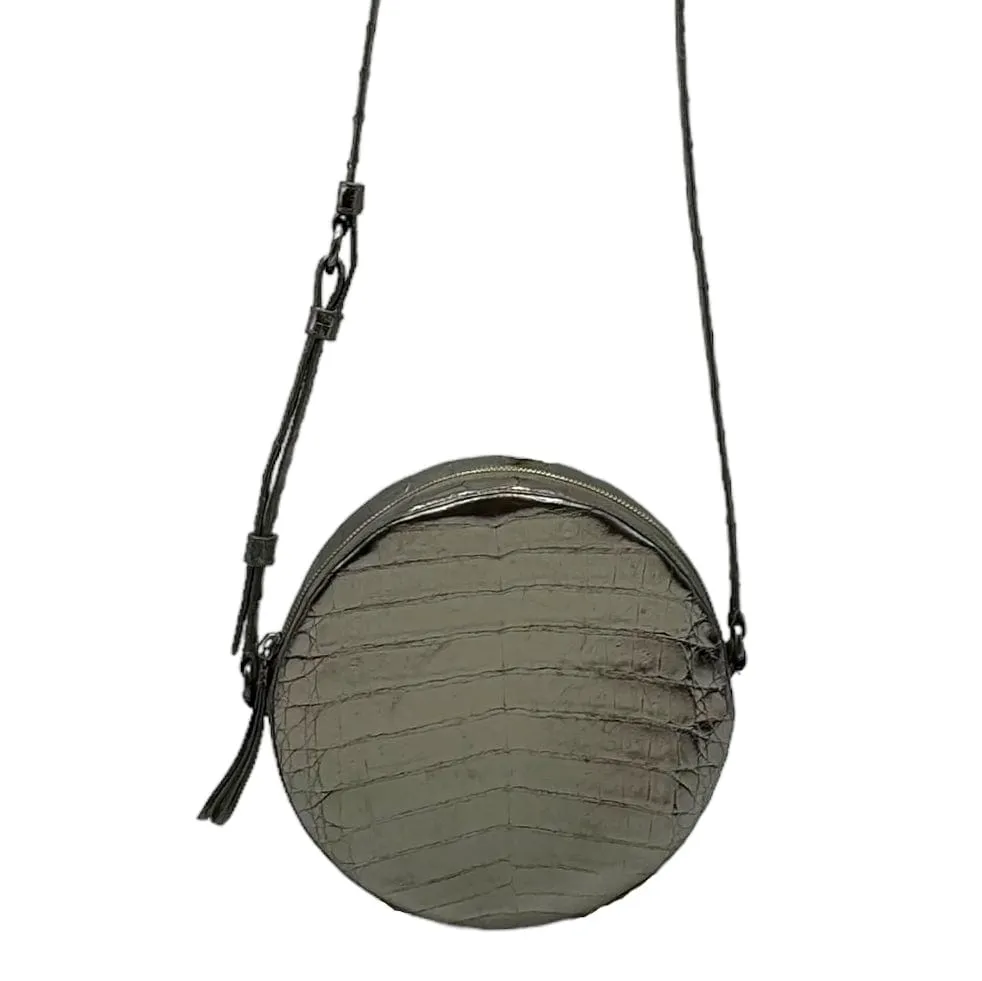 NANCY GONZALEZ Croc Crossbody Circle "Tambourine" Bag - Anthrocite