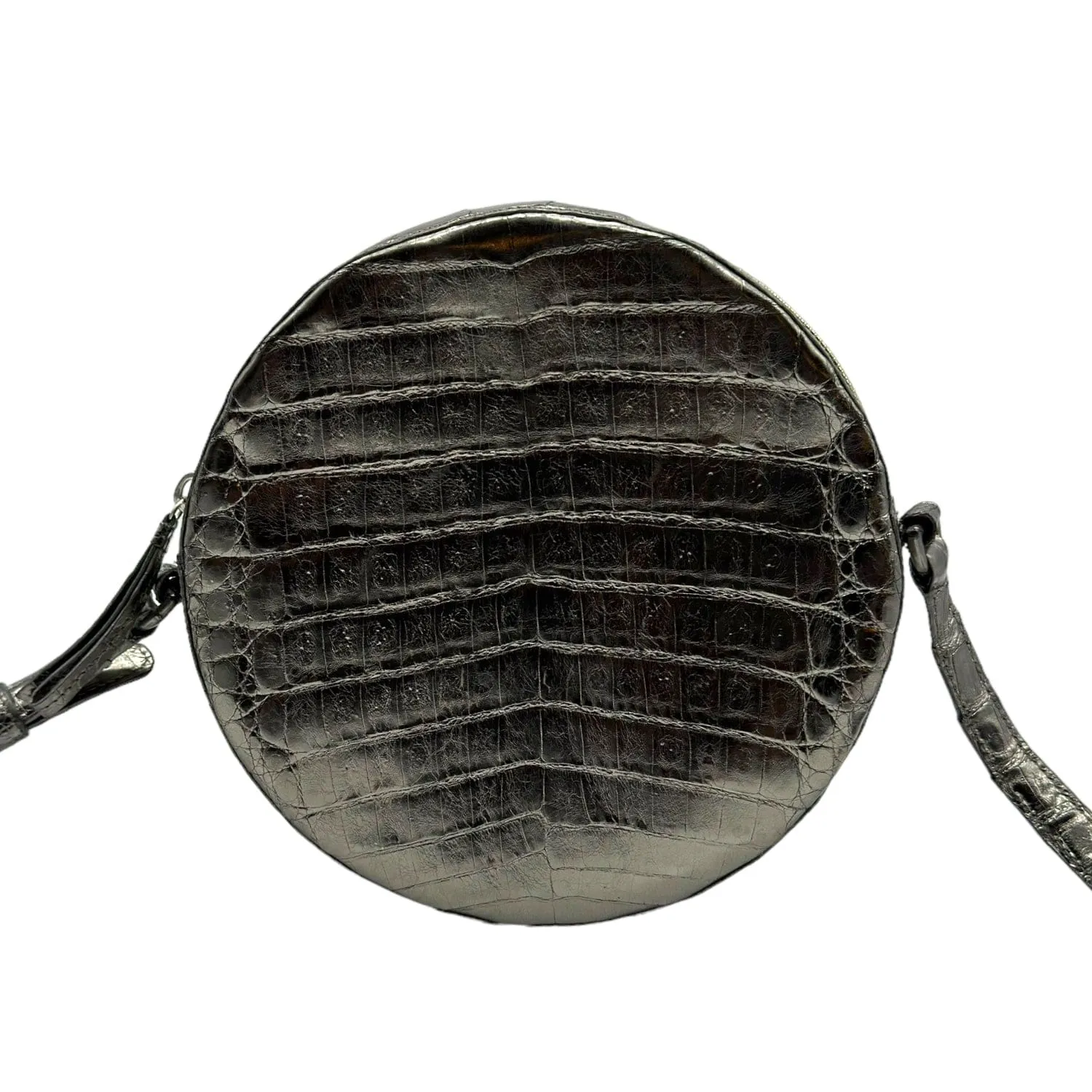 NANCY GONZALEZ Croc Crossbody Circle "Tambourine" Bag - Anthrocite