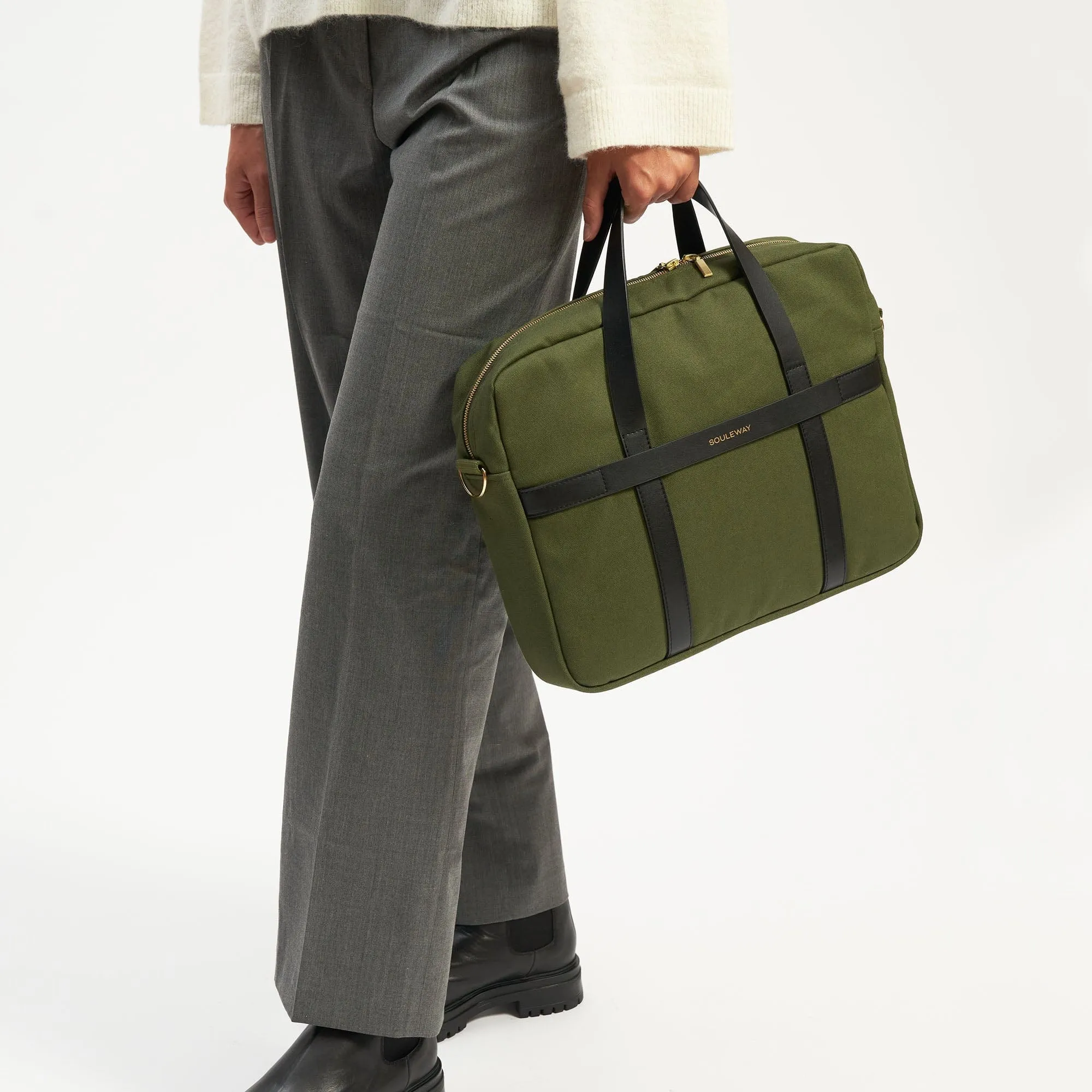 Natural Cotton Canvas Laptop Bag | Dark Olive