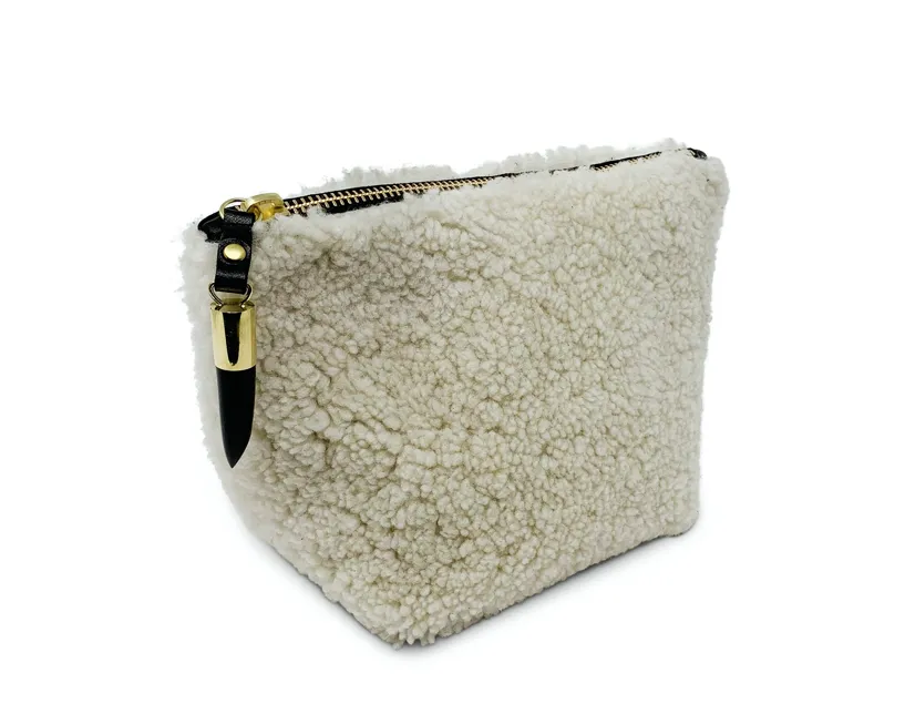 NATURAL SHEARLING MAKE UP BAG