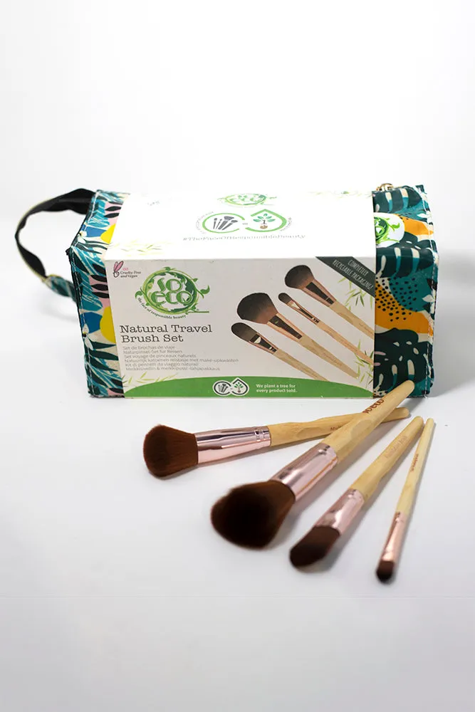 Natural Travel Brush and makeup bag set