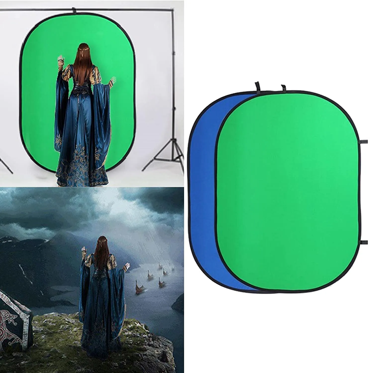 New 2-in-1 Collapsible Background Panel Video Studio Screen Backdrop w/Storage Bag for Home Video Recording Live Streaming Broadcast YouTube Photo Studio - 39X59 inch Blue Green! Retails $90 