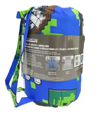 New Minecraft Twin 4 Piece Bed Set   Bonus Bag