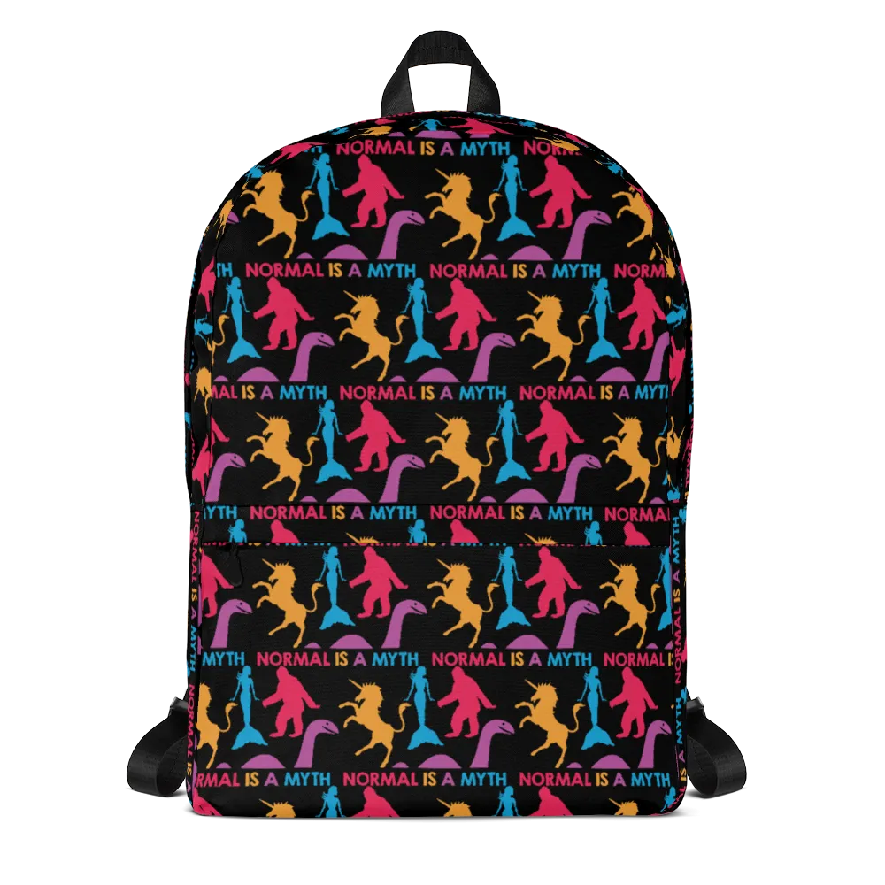 Normal is a Myth (Bigfoot, Mermaid, Unicorn & Loch Ness Monster Pattern) Backpack