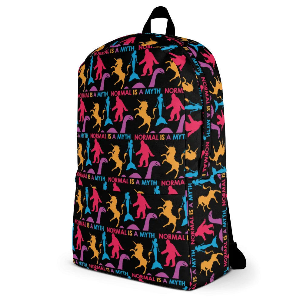 Normal is a Myth (Bigfoot, Mermaid, Unicorn & Loch Ness Monster Pattern) Backpack
