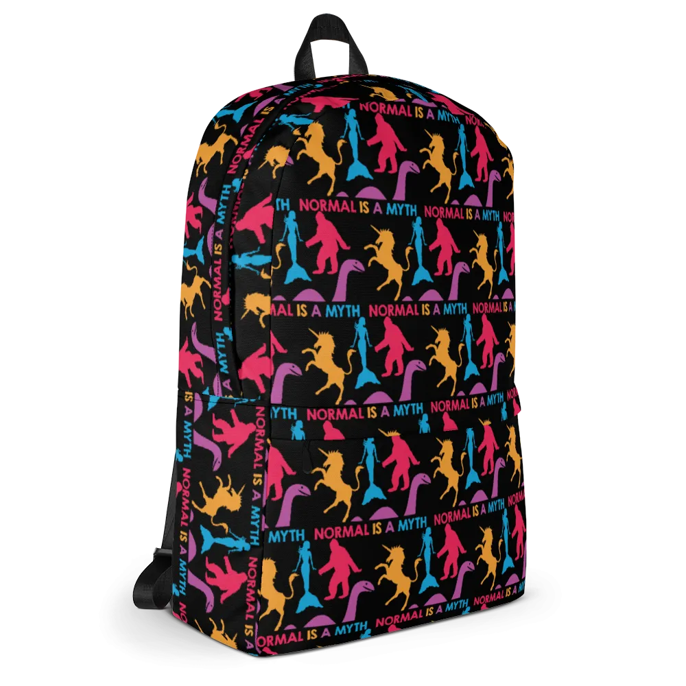 Normal is a Myth (Bigfoot, Mermaid, Unicorn & Loch Ness Monster Pattern) Backpack