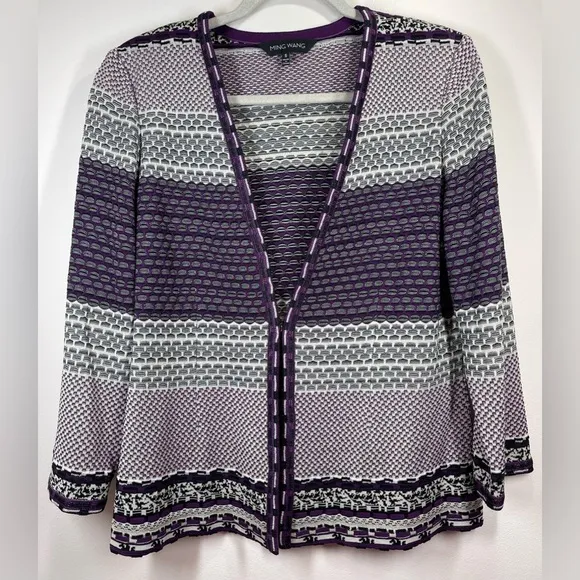 NWOT MING WANG Women’s Purple Black White Knit Cardigan Size Small