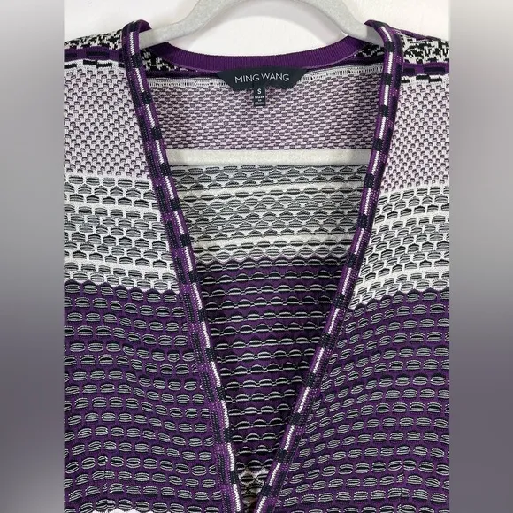 NWOT MING WANG Women’s Purple Black White Knit Cardigan Size Small