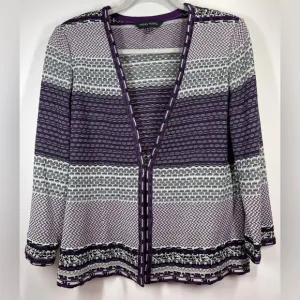 NWOT MING WANG Women’s Purple Black White Knit Cardigan Size Small