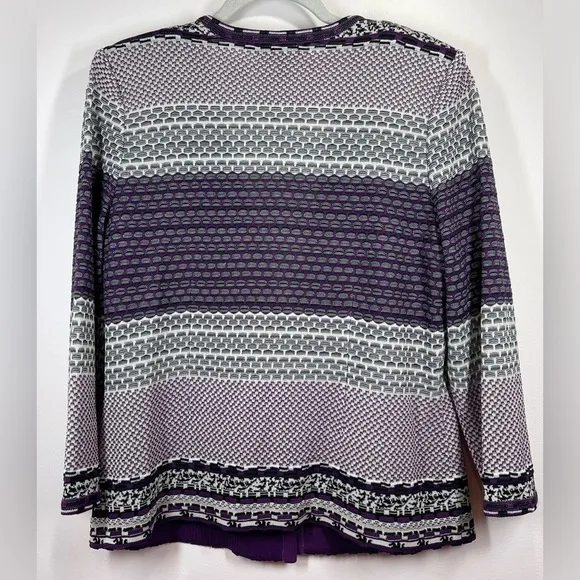 NWOT MING WANG Women’s Purple Black White Knit Cardigan Size Small