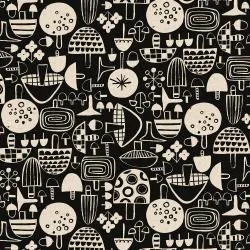 Omatsuri Nakama - Kinoko Ippai - Black Unbleached Canvas -- Cotton   Steel Fabrics