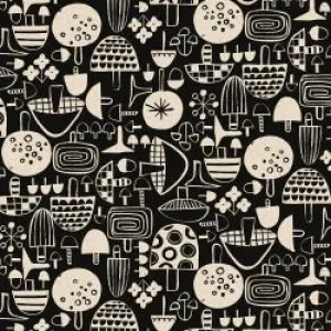 Omatsuri Nakama - Kinoko Ippai - Black Unbleached Canvas -- Cotton   Steel Fabrics