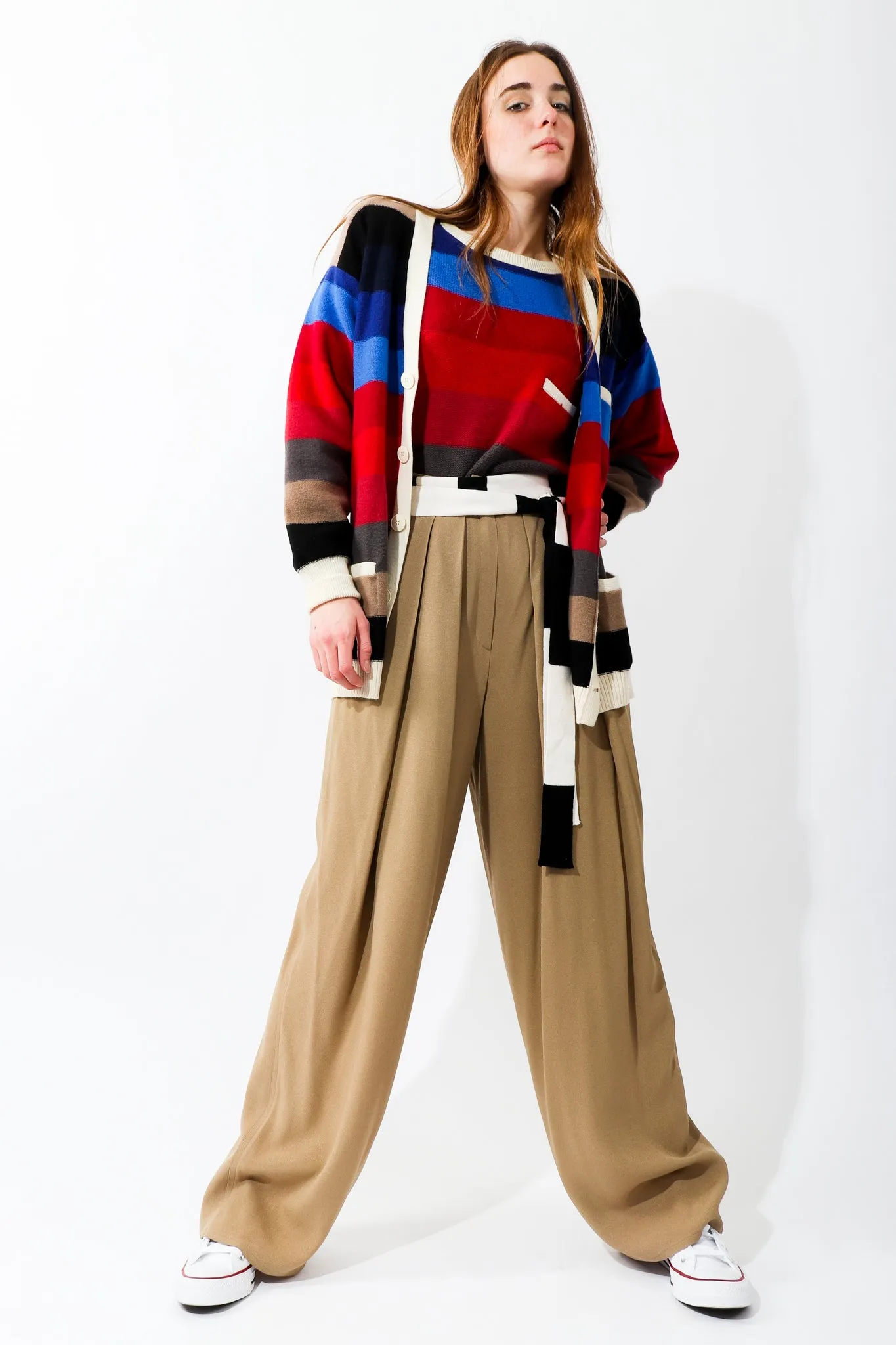 Ombré Striped Knit Boyfriend Cardigan