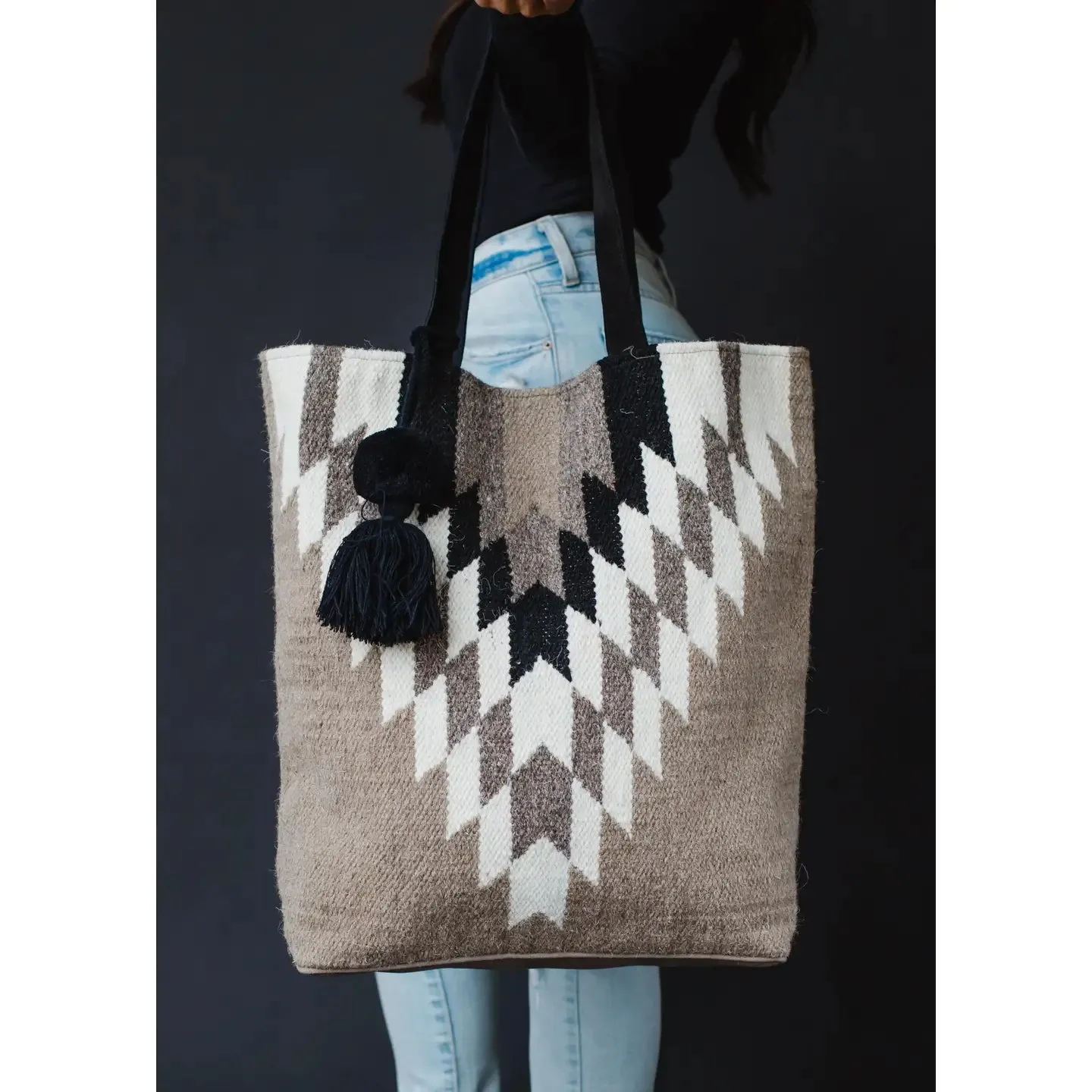 On the Go Taupe, Cream & Black Aztec Tote