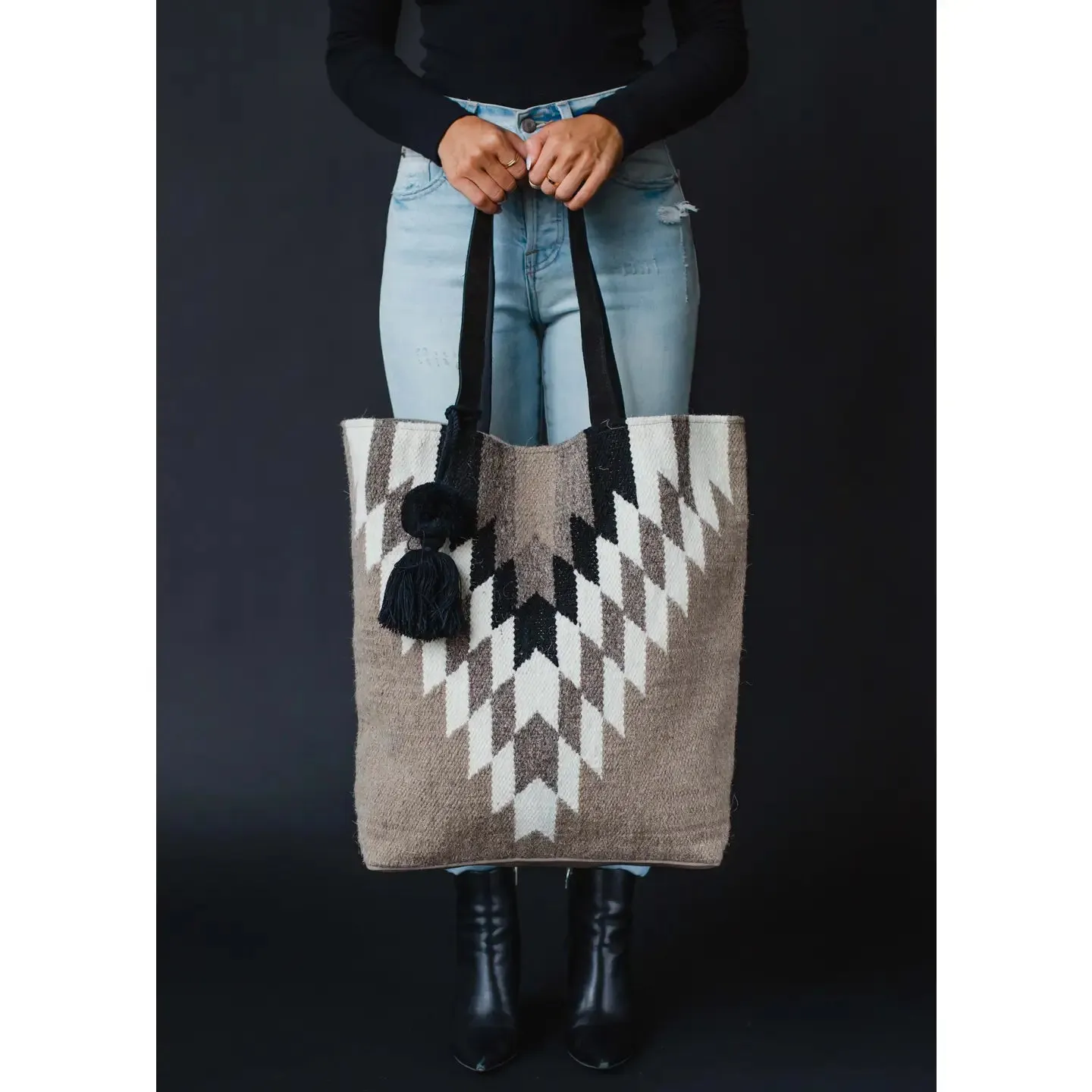 On the Go Taupe, Cream & Black Aztec Tote