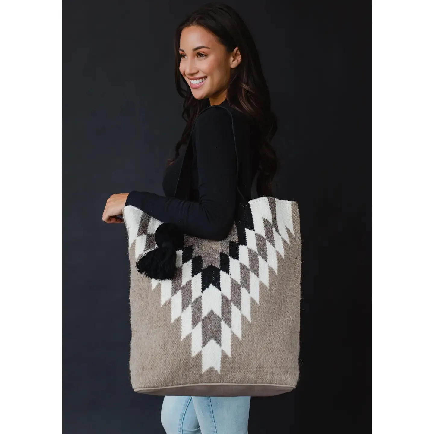 On the Go Taupe, Cream & Black Aztec Tote