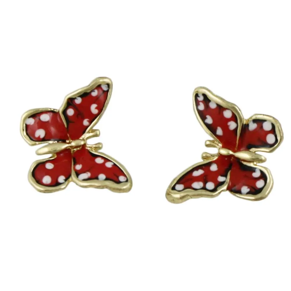 Orange and White Speckled Butterfly Pierced Earring - FN481E