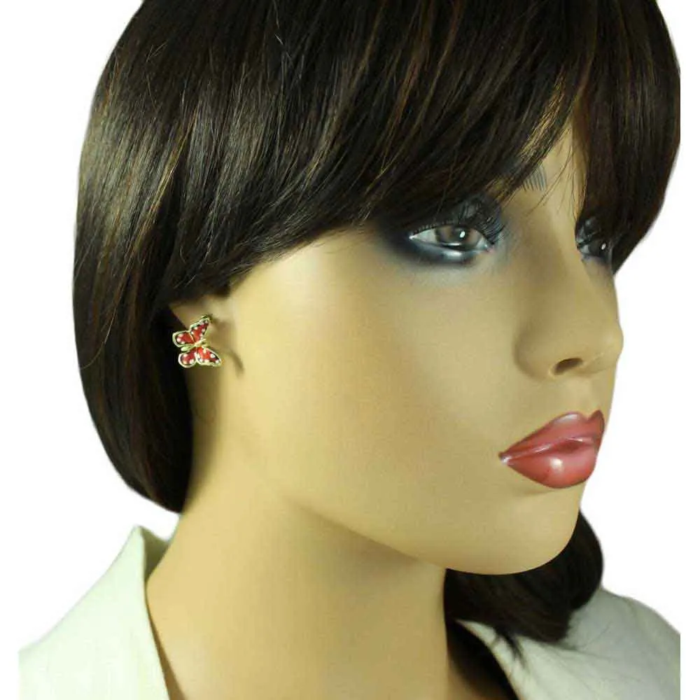 Orange and White Speckled Butterfly Pierced Earring - FN481E