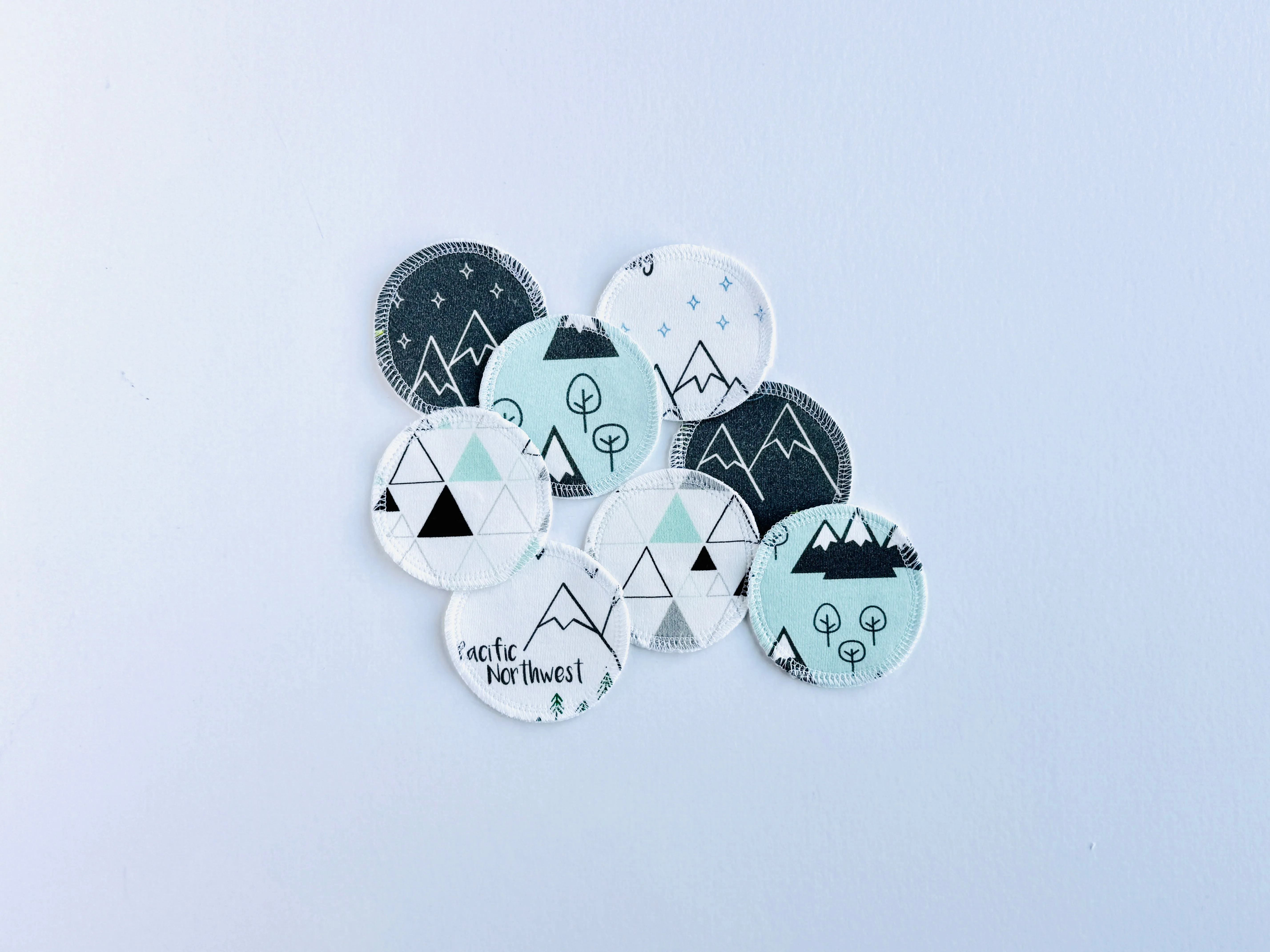 Organic Cotton Face Rounds - Set #29 - Mountains   Triangles Mint Gray Mix (Small)