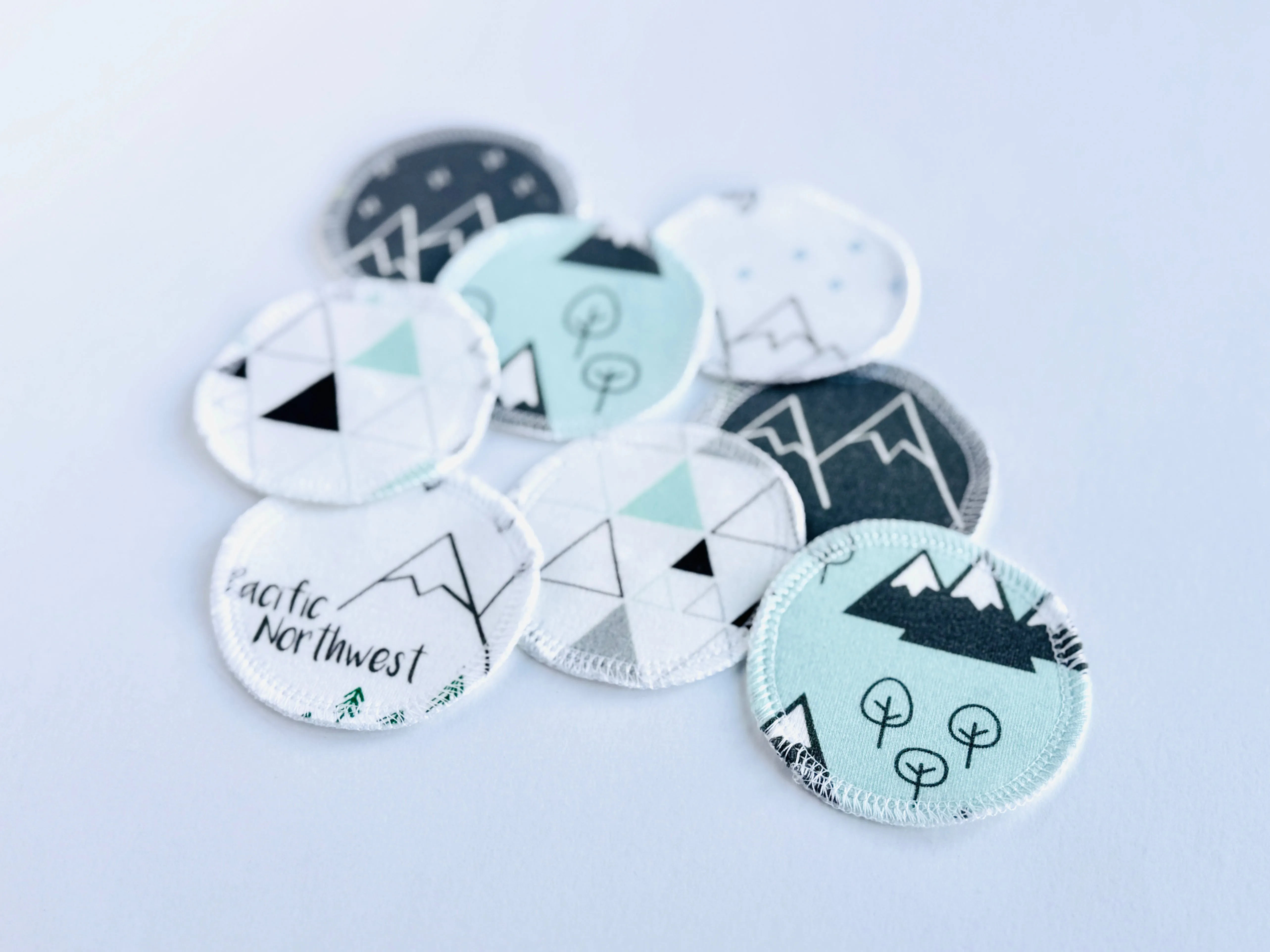 Organic Cotton Face Rounds - Set #29 - Mountains   Triangles Mint Gray Mix (Small)