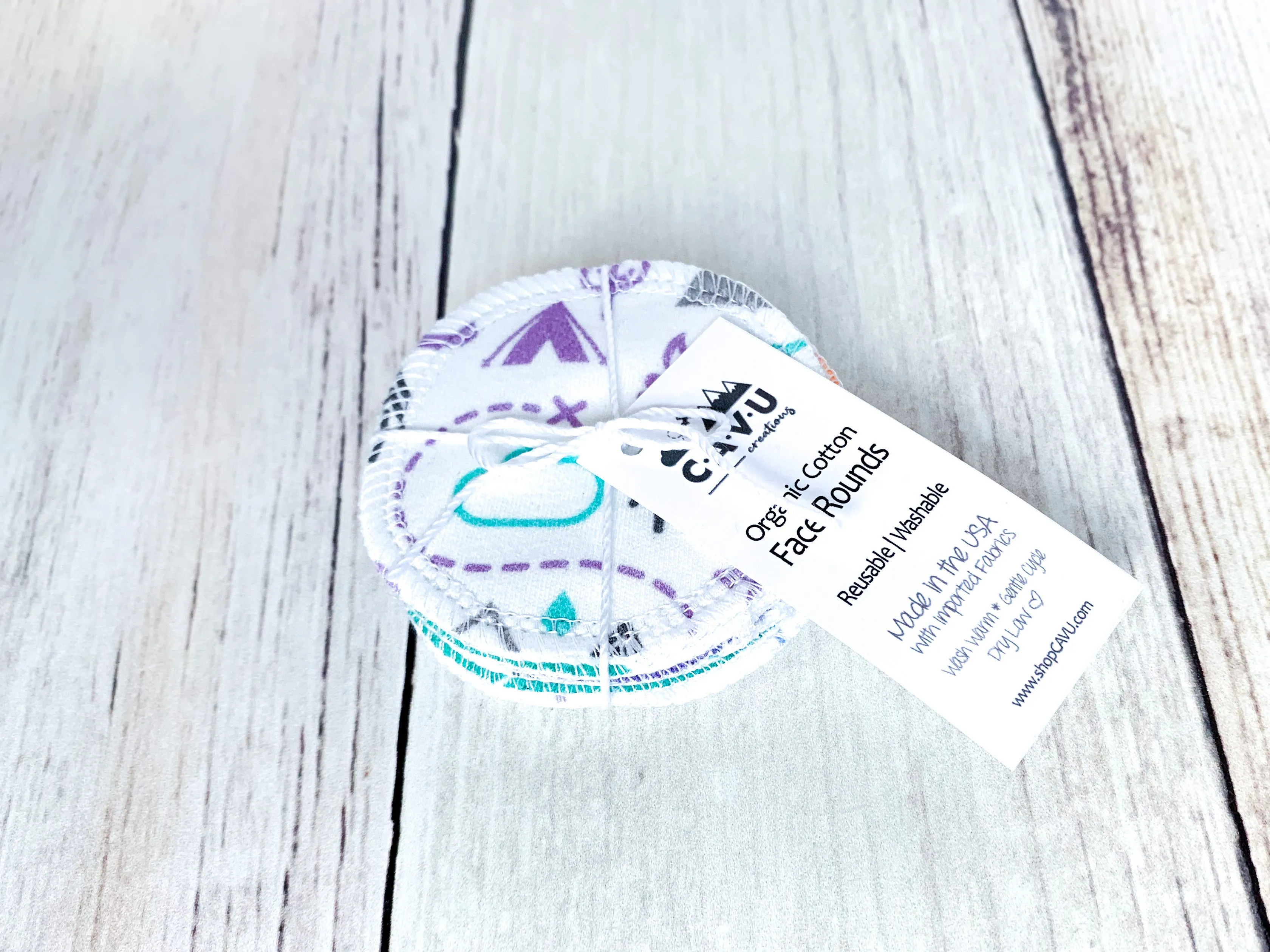 Organic Cotton Face Rounds - Set #5 - PNW   Clouds Mix - Purple / Mint / Teal (Small)