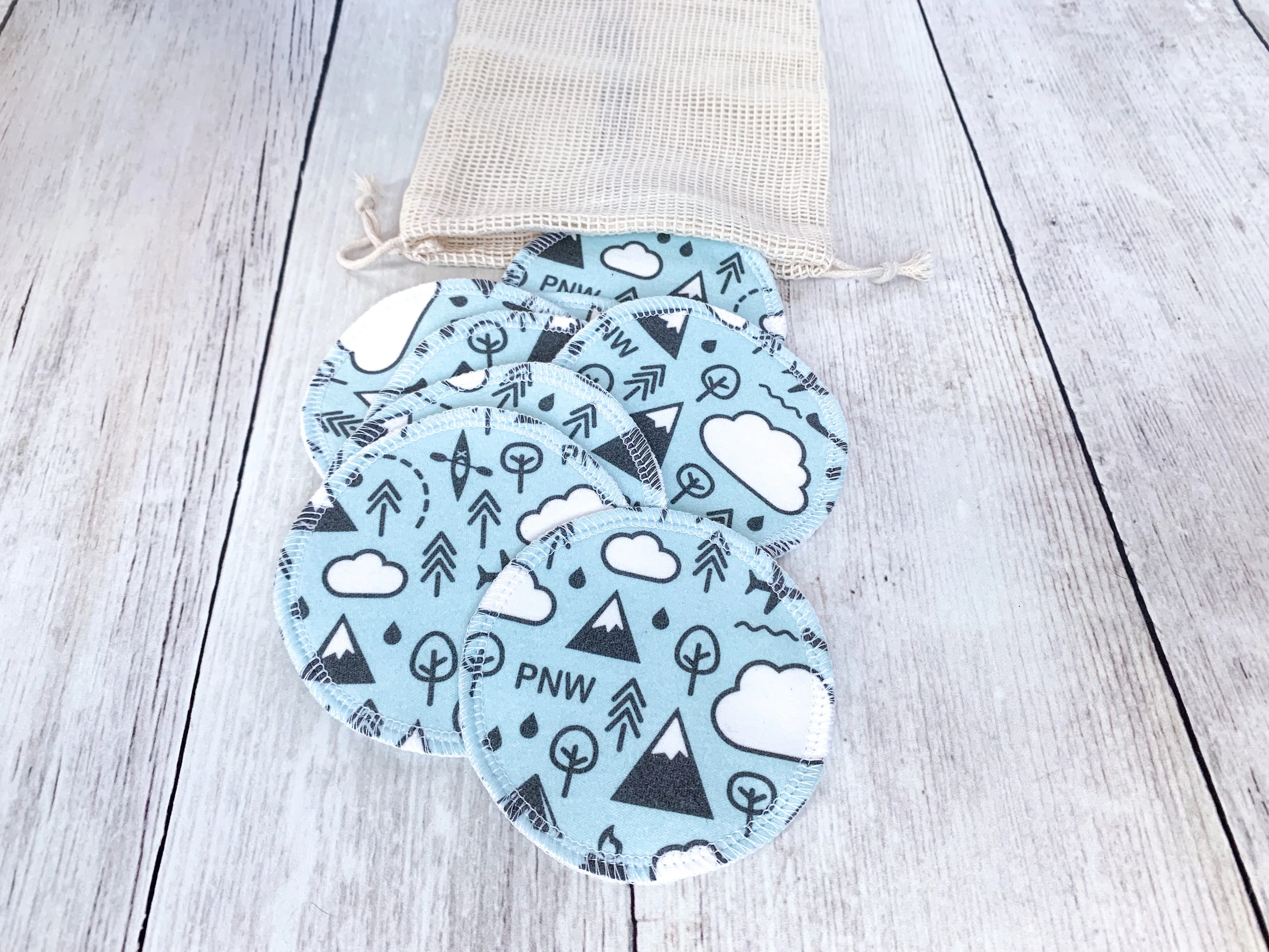 Organic Cotton Face Rounds - Set C - PNW Mint / Charcoal / White (Large)