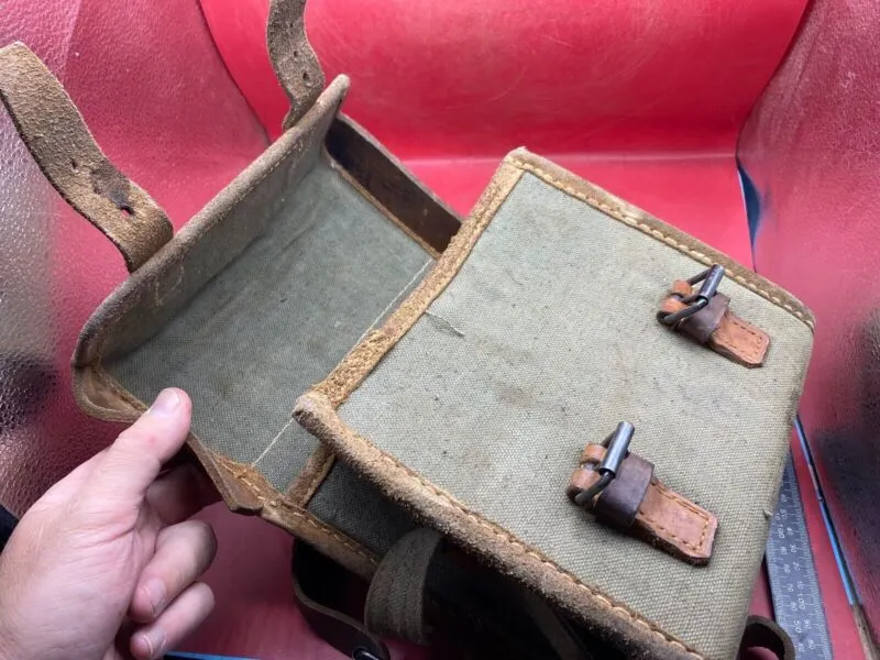 Original WW2 Era Canvas & Leather Field Equipment Carrying Bag - Swiss, Ital
