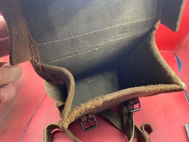 Original WW2 Era Canvas & Leather Field Equipment Carrying Bag - Swiss, Ital