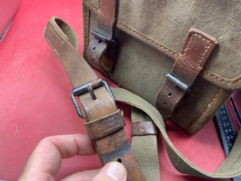 Original WW2 Era Canvas & Leather Field Equipment Carrying Bag - Swiss, Ital