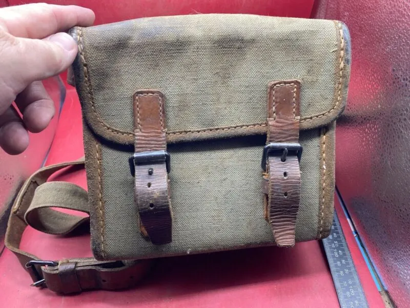Original WW2 Era Canvas & Leather Field Equipment Carrying Bag - Swiss, Ital