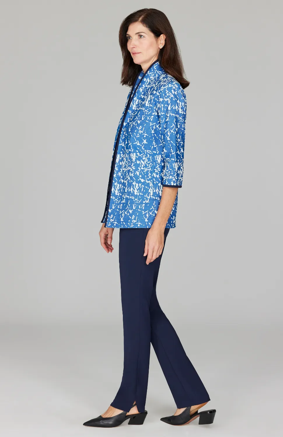 Paintbrush Stretch Jacquard High Neck Jacket w/ Bias