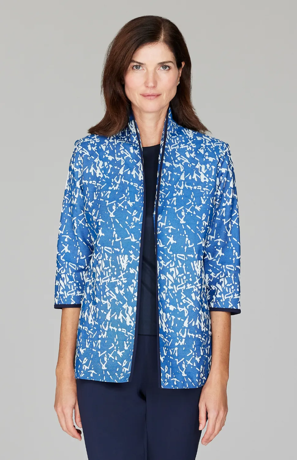 Paintbrush Stretch Jacquard High Neck Jacket w/ Bias