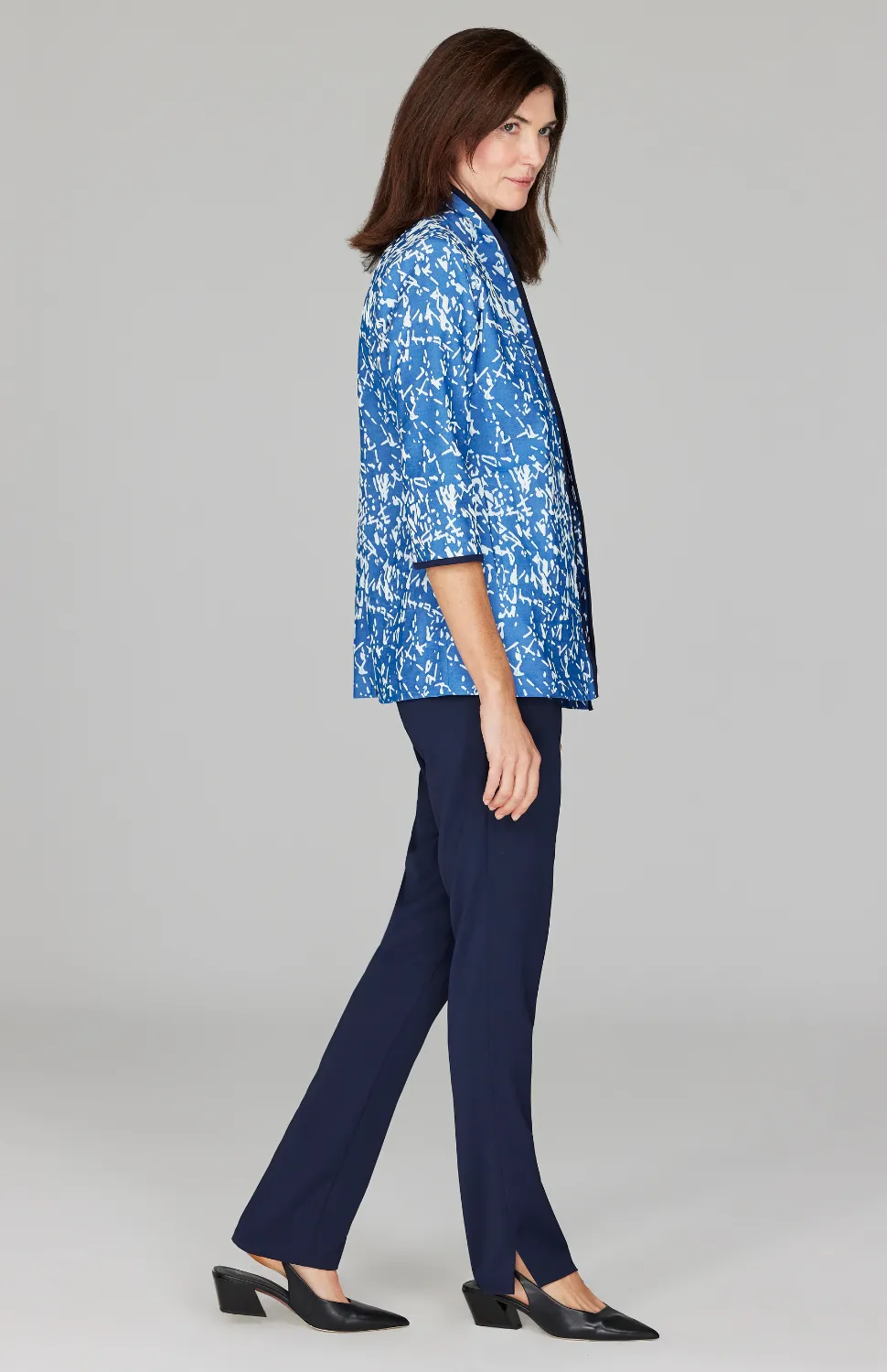 Paintbrush Stretch Jacquard High Neck Jacket w/ Bias