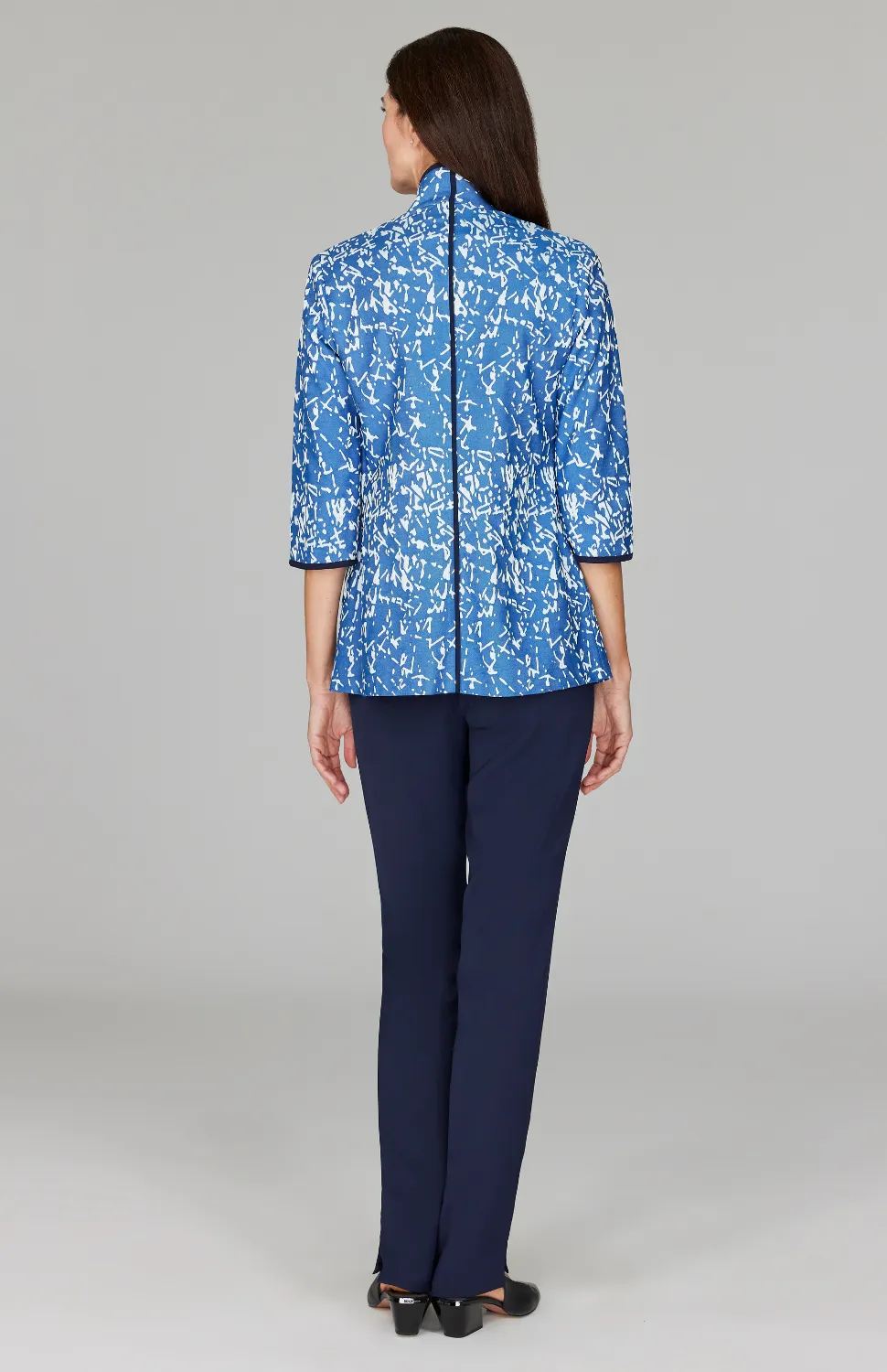 Paintbrush Stretch Jacquard High Neck Jacket w/ Bias