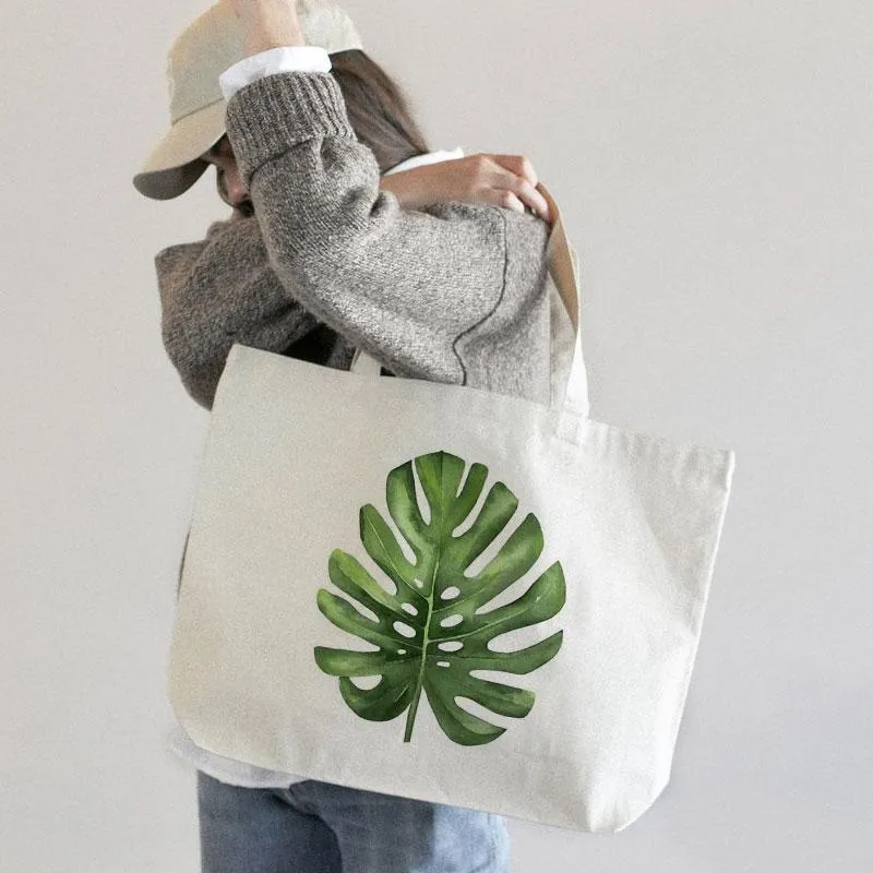 PALM LEAF CANVAS BAG