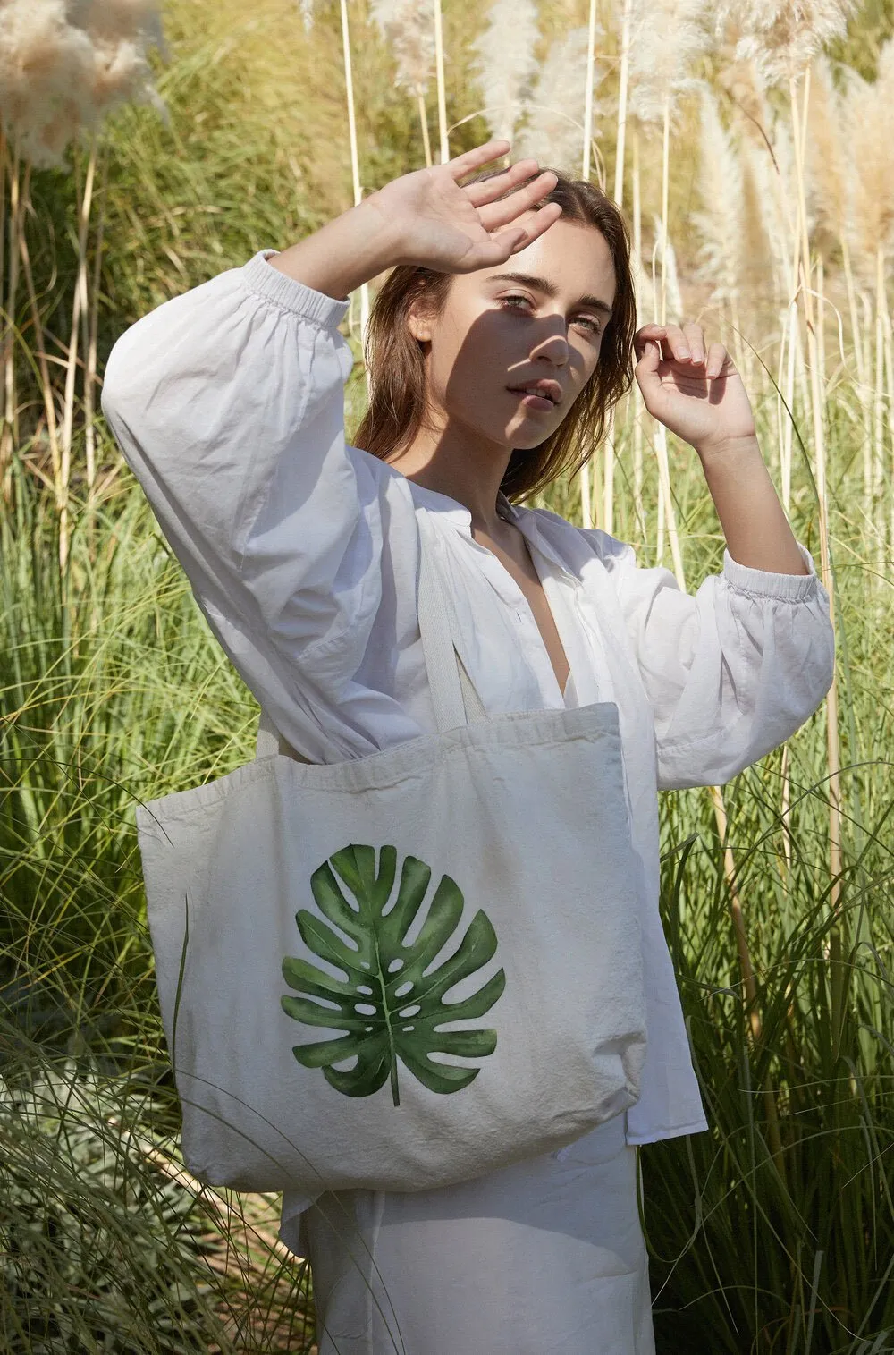 PALM LEAF CANVAS BAG