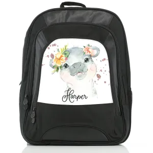 Personalised Rucksack with Hippo Rain Drop Glitter Print and Cute Text