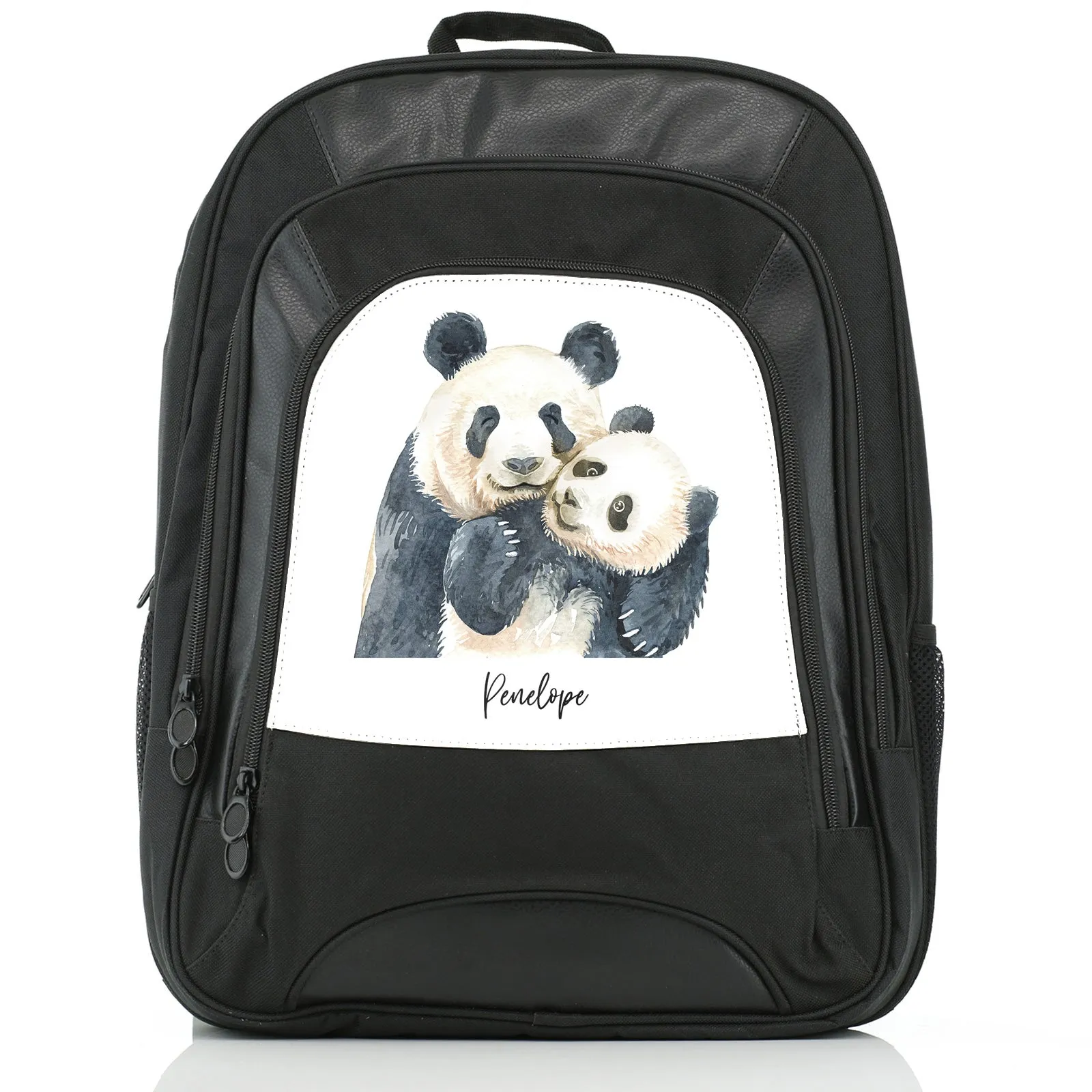 Personalised Rucksack with Welcoming Text and Embracing Mum and Baby Pandas
