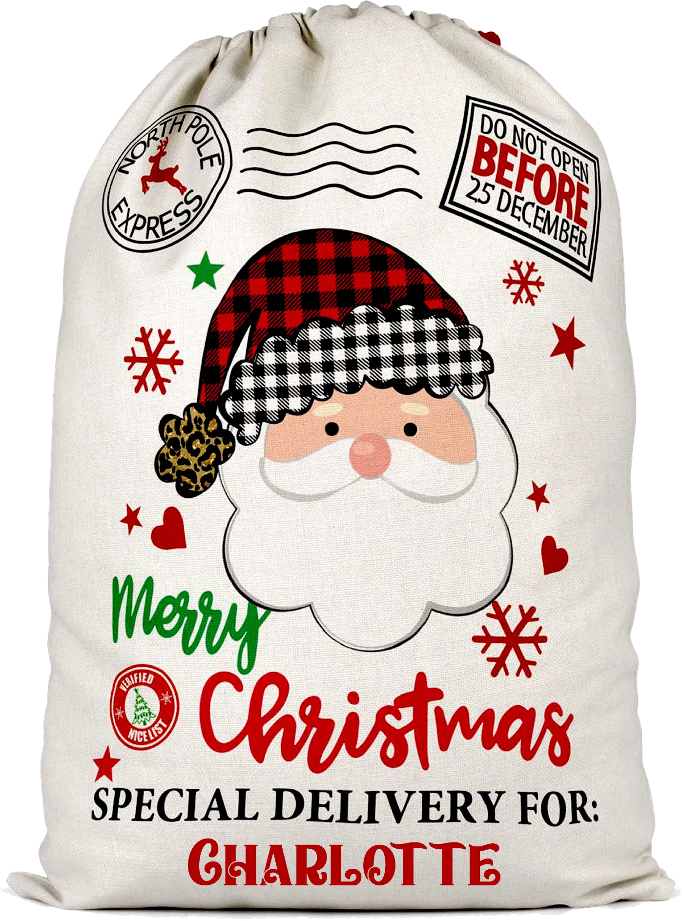 Personalised Santa Face Christmas Sack